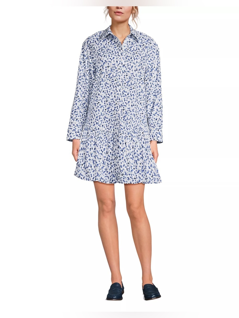 Lands' End Flounce Button Front Shirt Dress, Size XL (18)